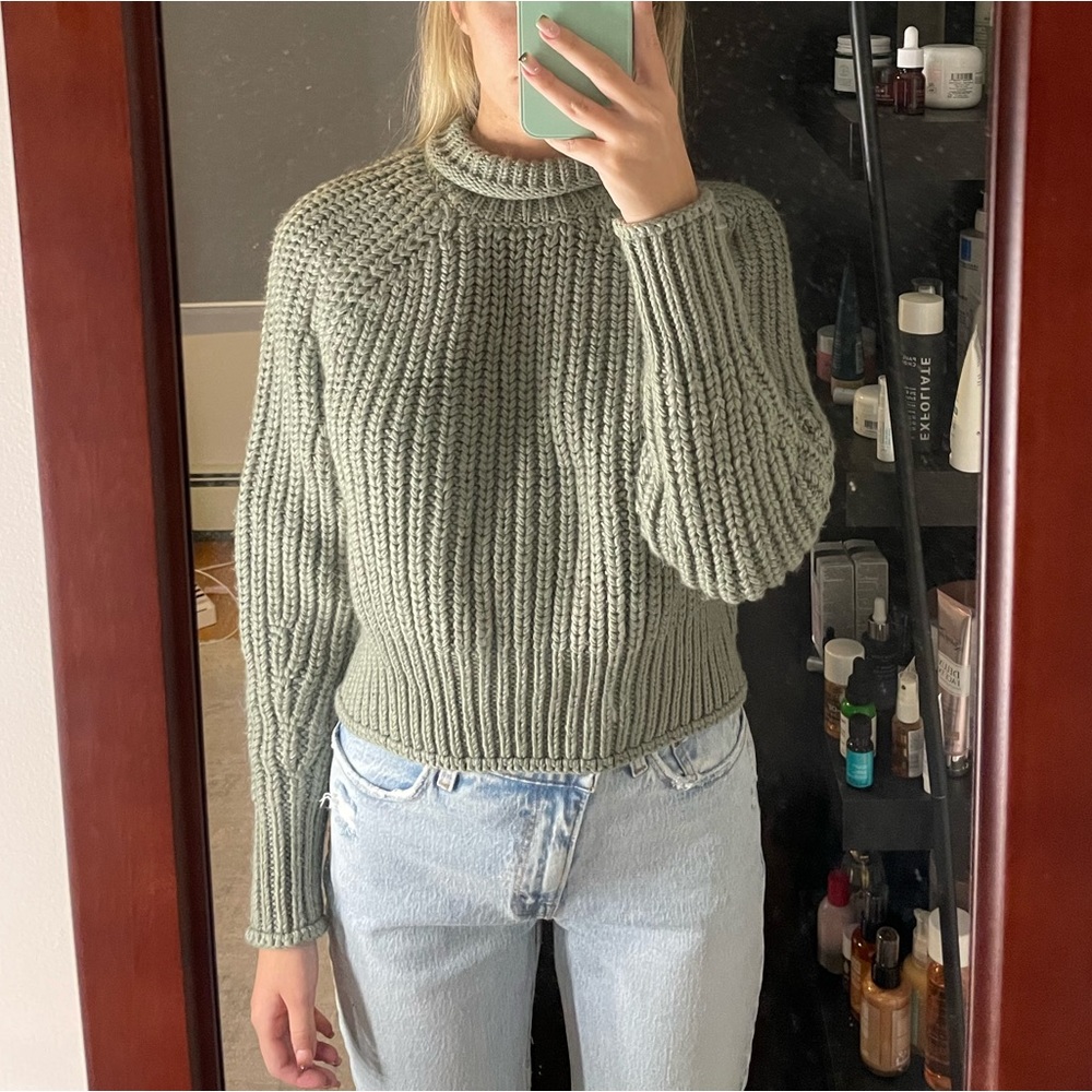green knit sweater